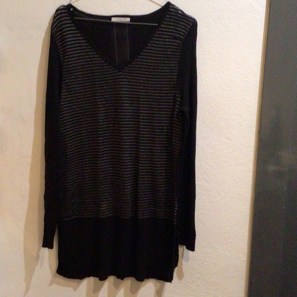 Metalicus Tops - Metalicus, Black Knitted Tunic with Silver Stripes, Size M-L